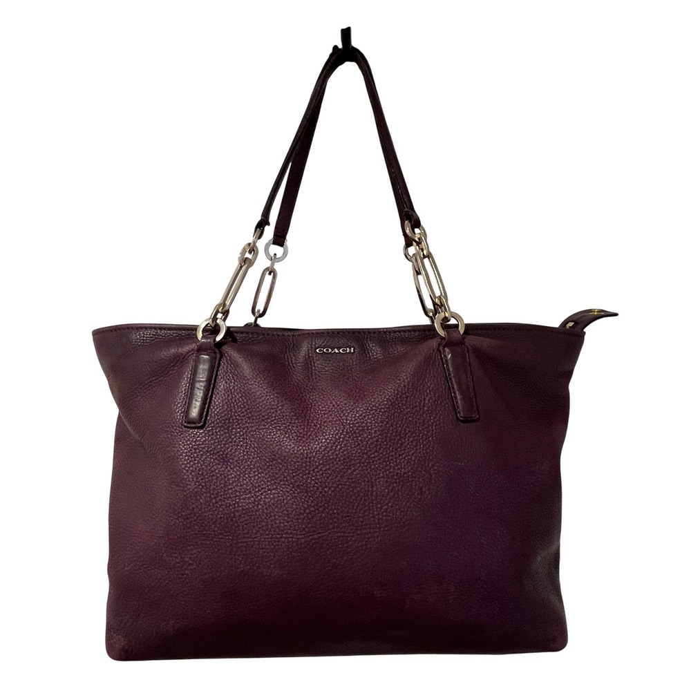 Coach Madison Phoebe Tote Pebbled Leather Plum Shoulder Bag Slouchy Zip Top